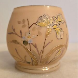 Vintage Enameled Matte Glass Pastel Hand Painted Floral Vase